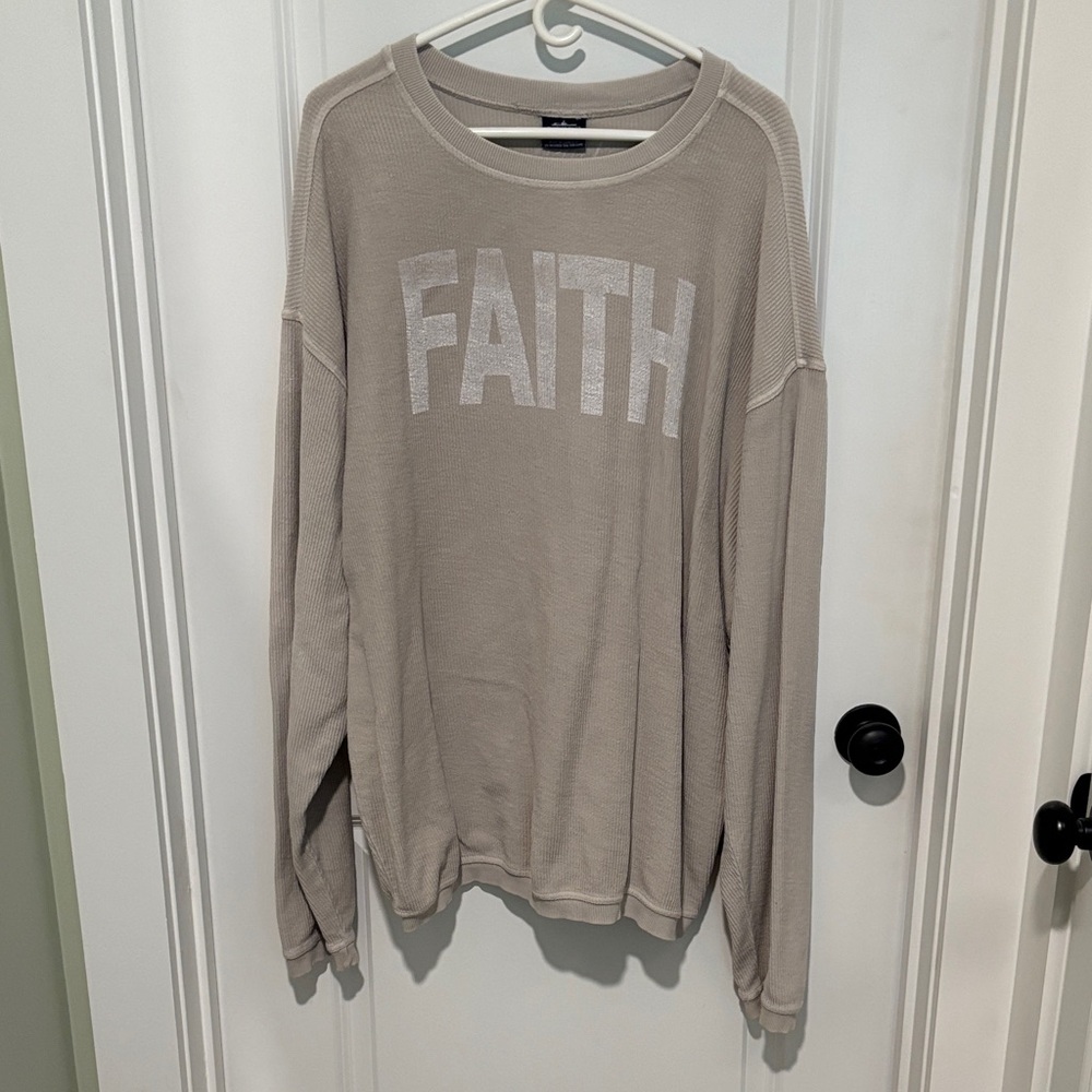 Charles River Apparel Men's Tan Crewneck Sweater with 'FAITH' Print